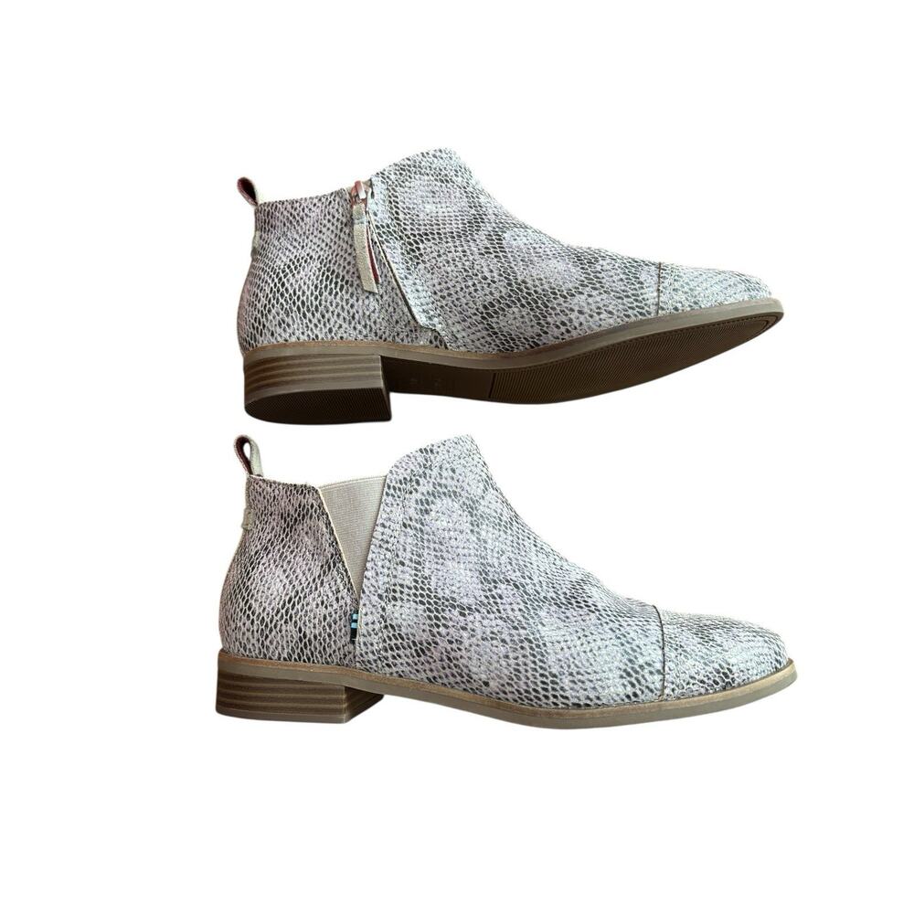 TOMS Womens Reese Snake Skin Booties Ankle Boots Side Zip Womens Size 9.5 New